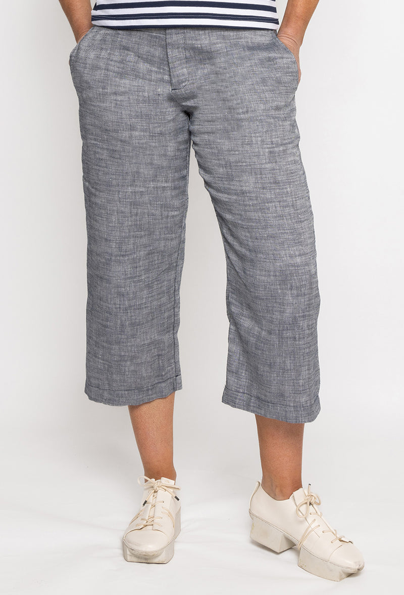 Crop Pant Navy White Twill